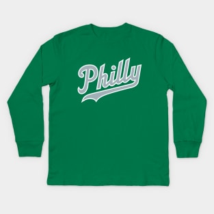 Philly Script - Green/Silver Kids Long Sleeve T-Shirt